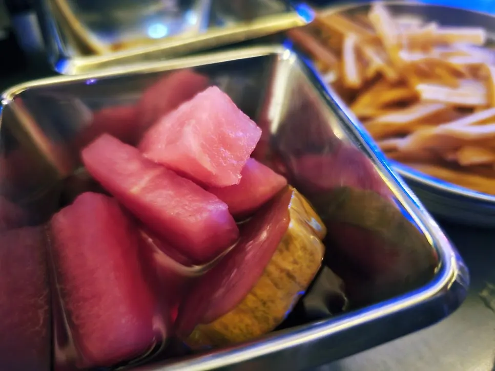 Pickles served alongside the dakdoritang