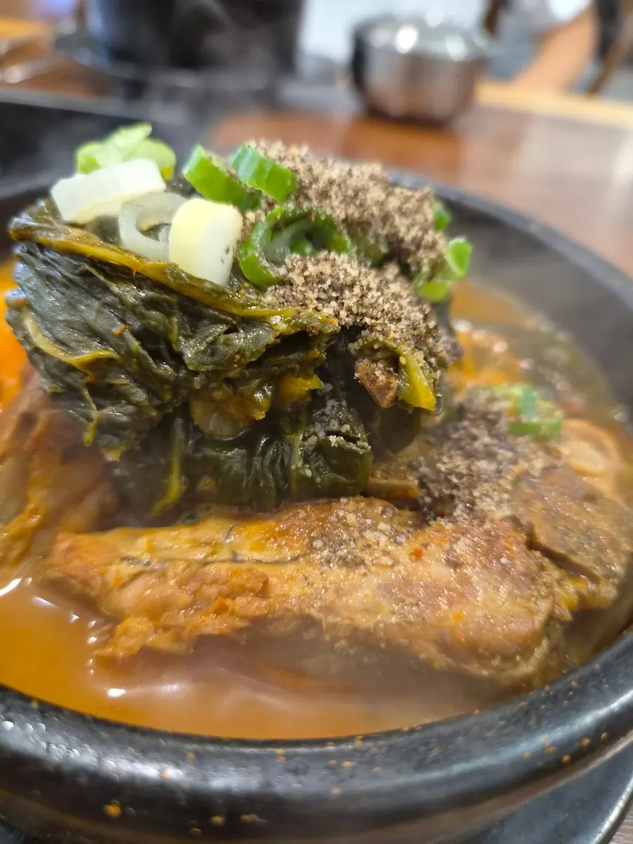 Stone pot full of ugeoji and green onion