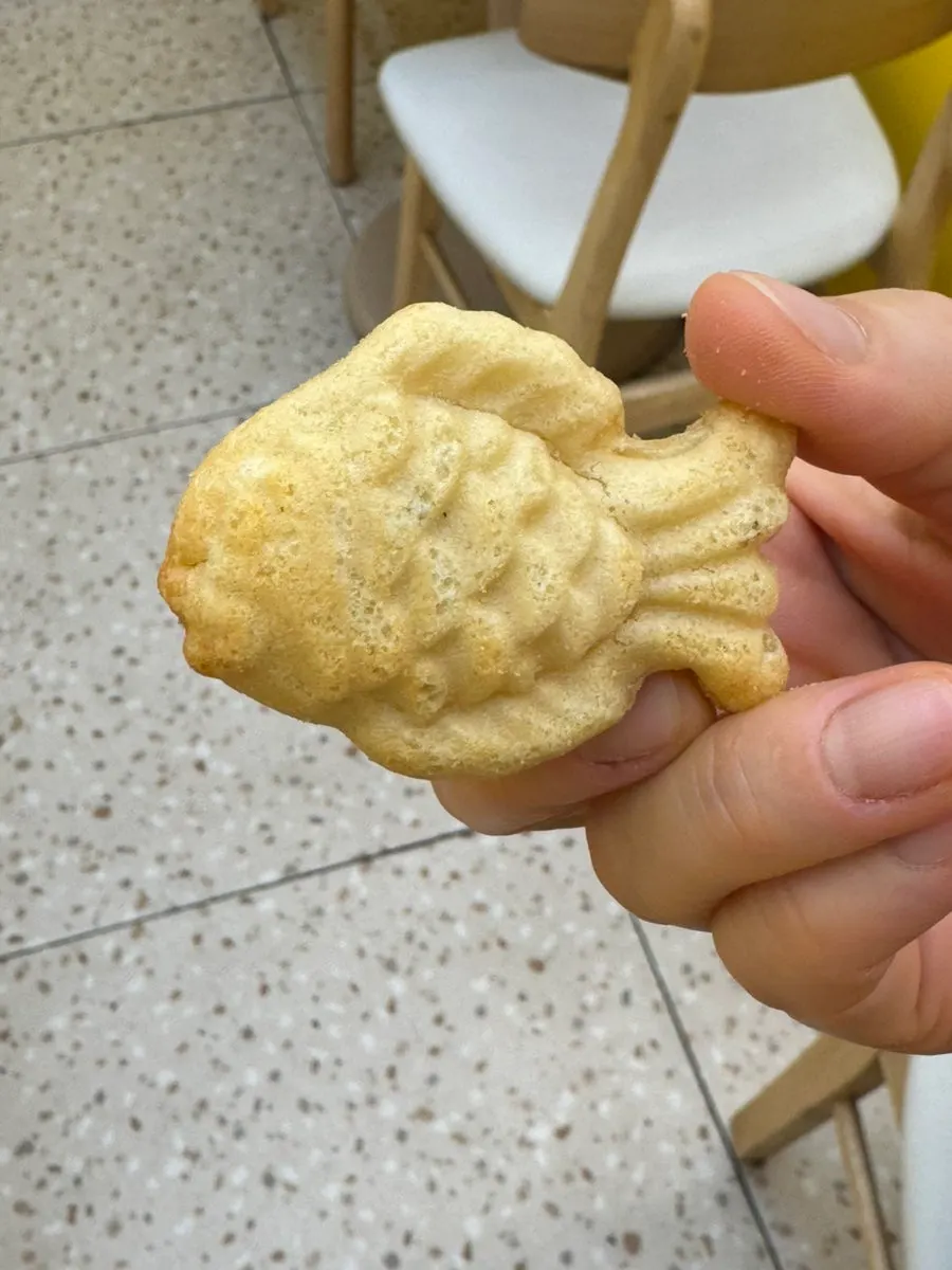 Cross-section of a mini bungeoppang with red bean filling