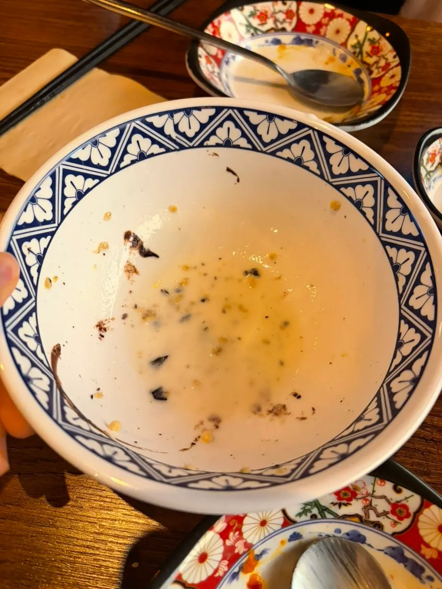 Empty bowl after finishing the yogurt ice cream