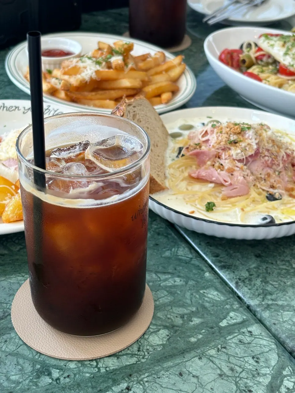Two drinks served alongside the brunch