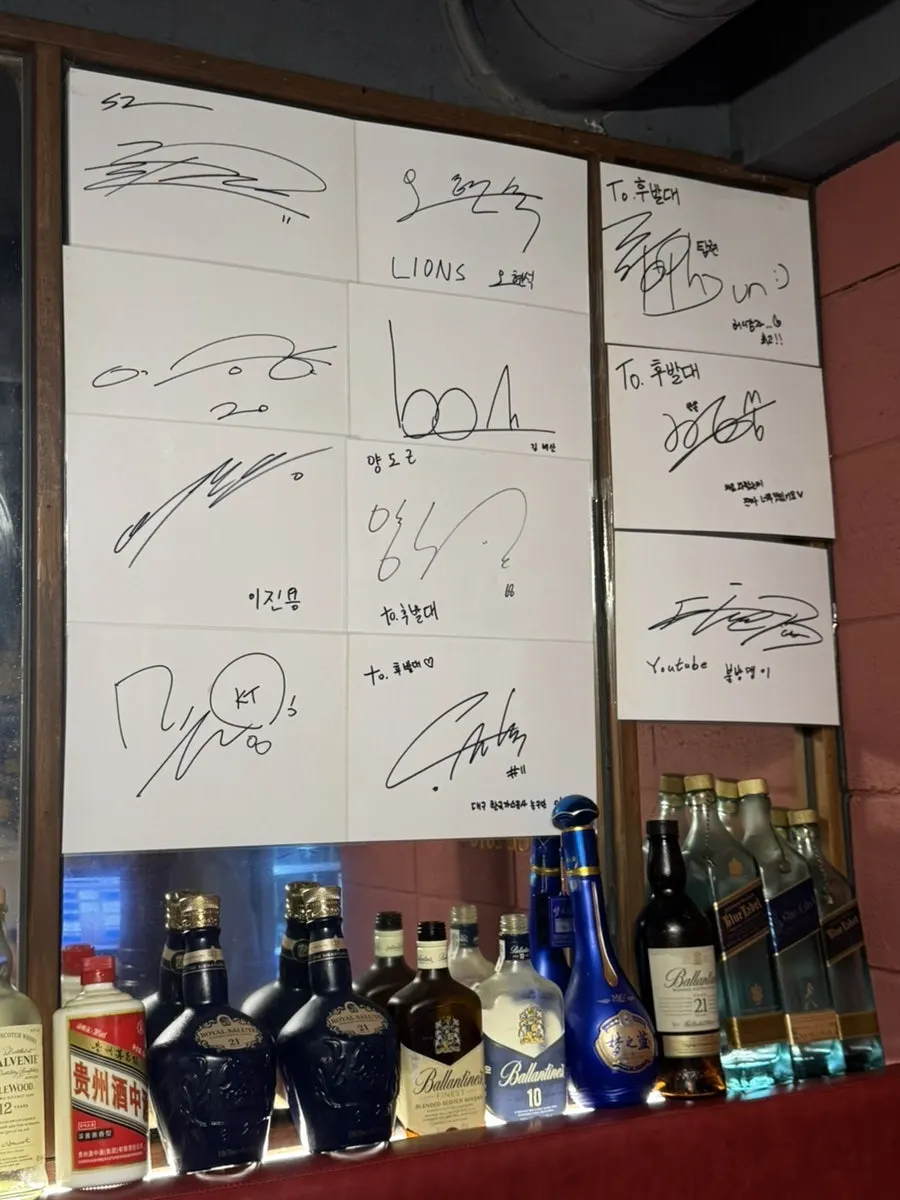 Baseball players' autographs on the wall