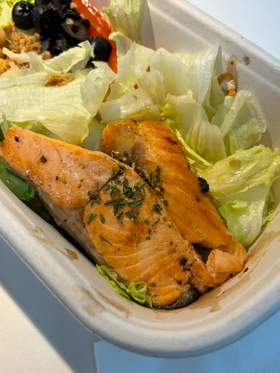 Salmon and vegetables in the salmon light protein box