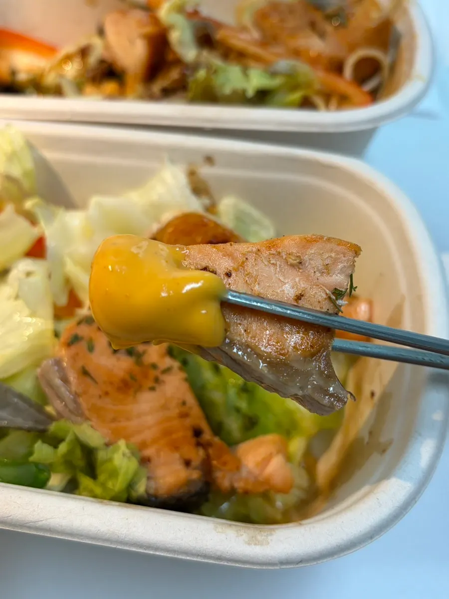 Grilled salmon served with sriracha mayo