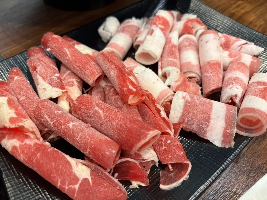 Close-up of sliced shabu-shabu beef