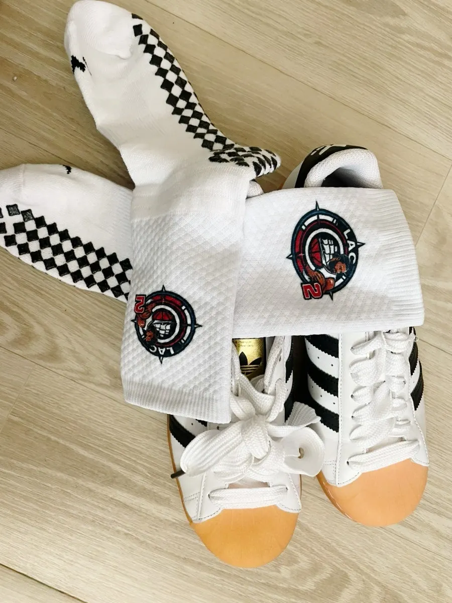 Personal-logo sports socks worn for a workout
