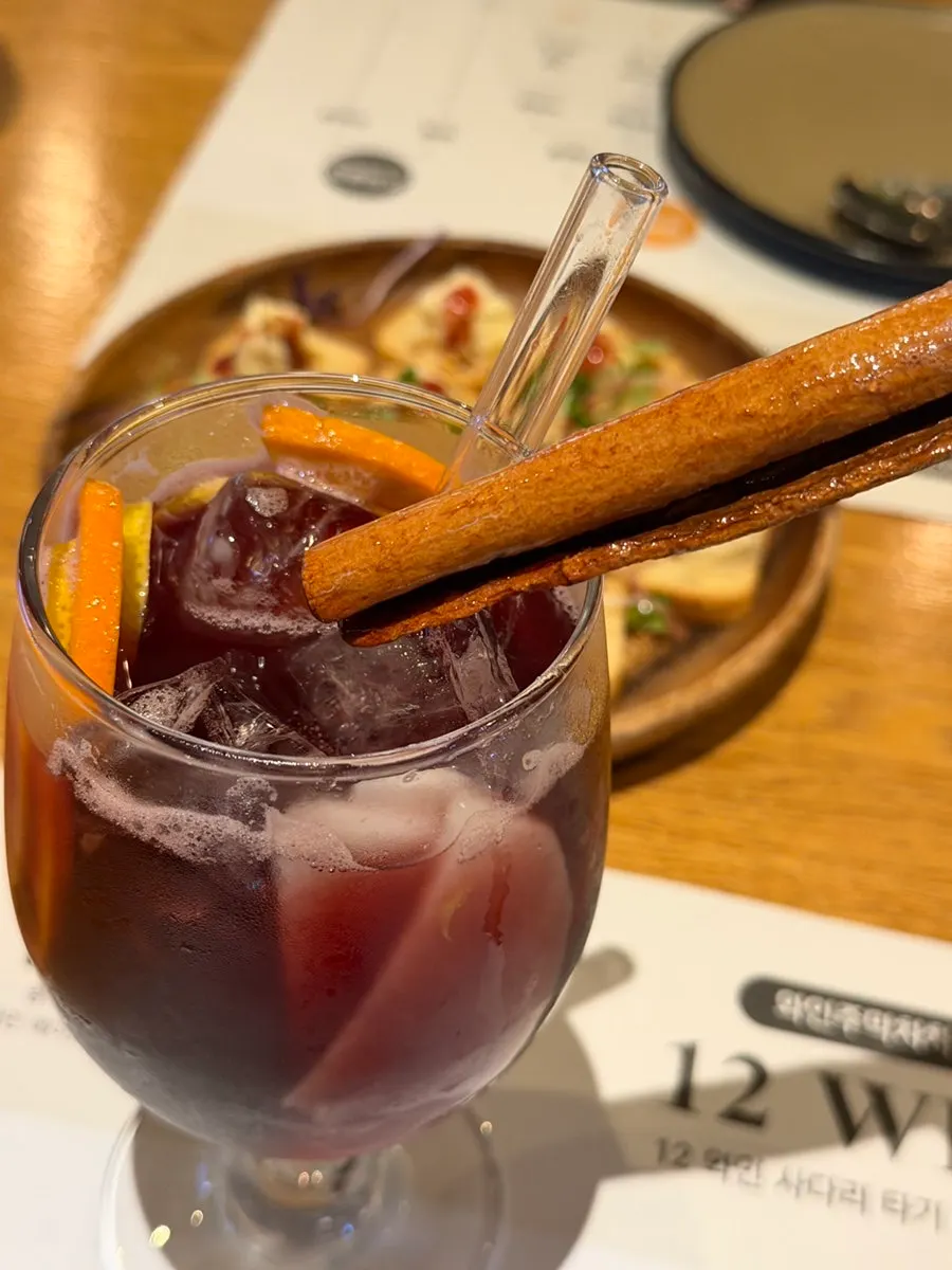 A glass of alcohol-free house sangria