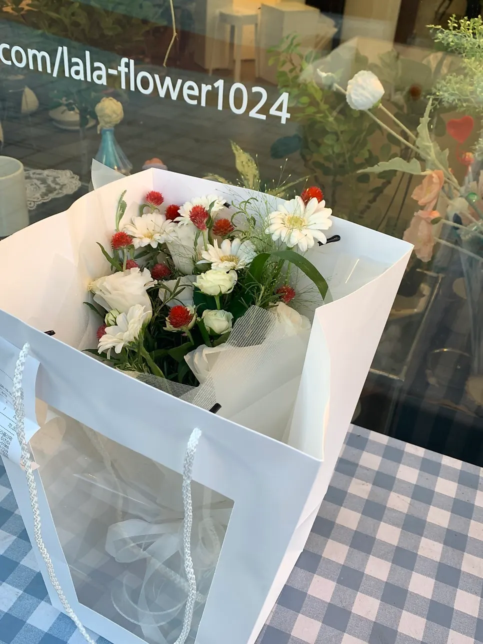 Bouquet transferred into a vase the next day
