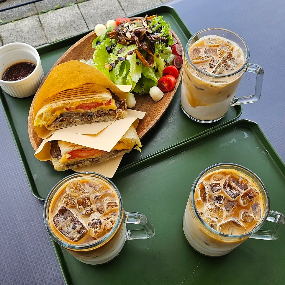Panini brunch set and iced lattes