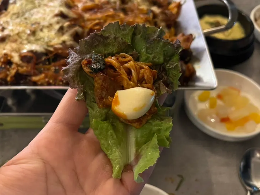 Gopchang anju spread enjoyed with soju