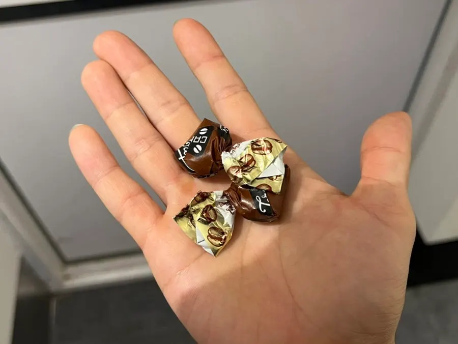 Coffee candy received after paying the bill