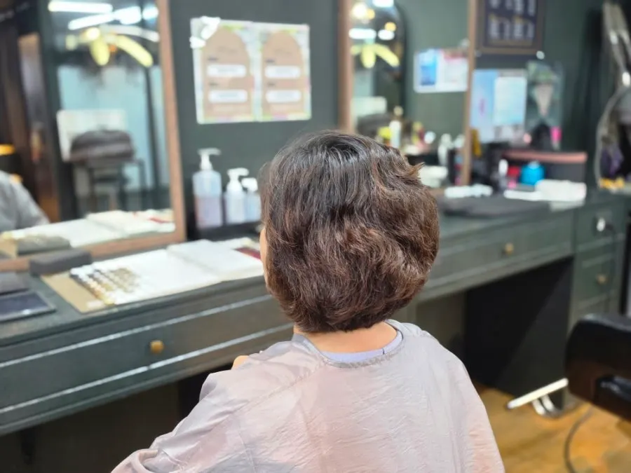 Hair condition before treatment, with visible gray regrowth