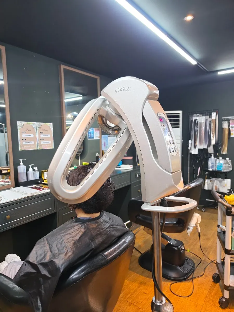 Vertical shot of the root iron perm process