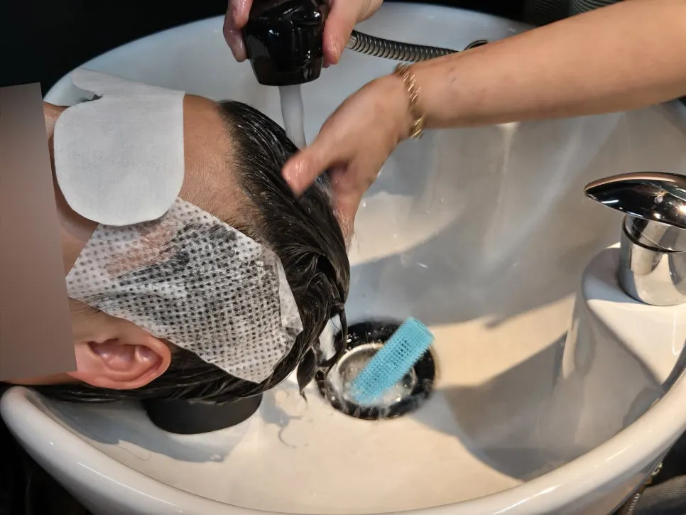 Eye cover placed on during the shampoo