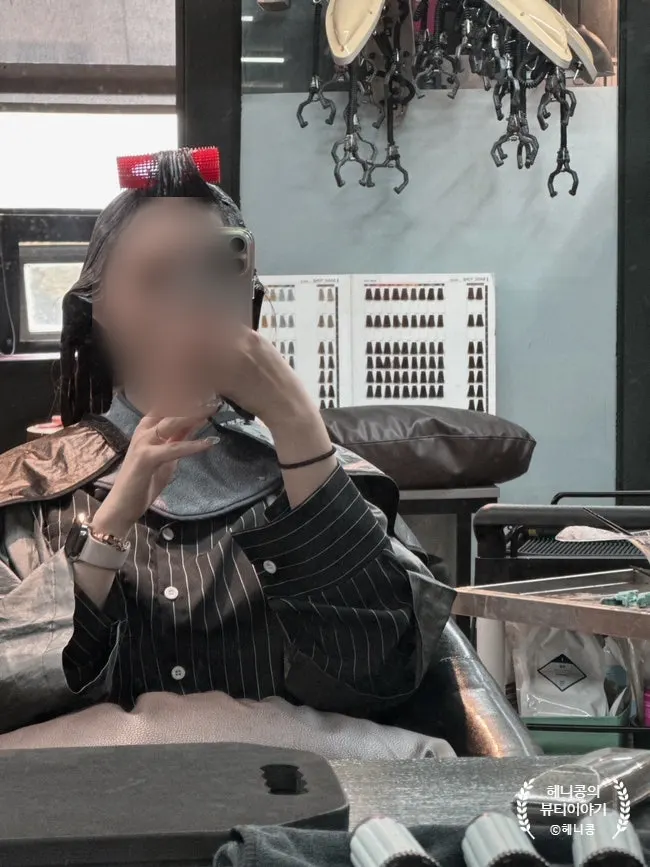 실리콘 앞머리롤을 감은 모습
