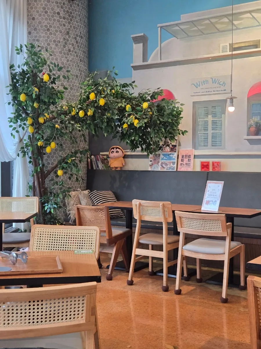 Inside Withwich with its wood-tone tables