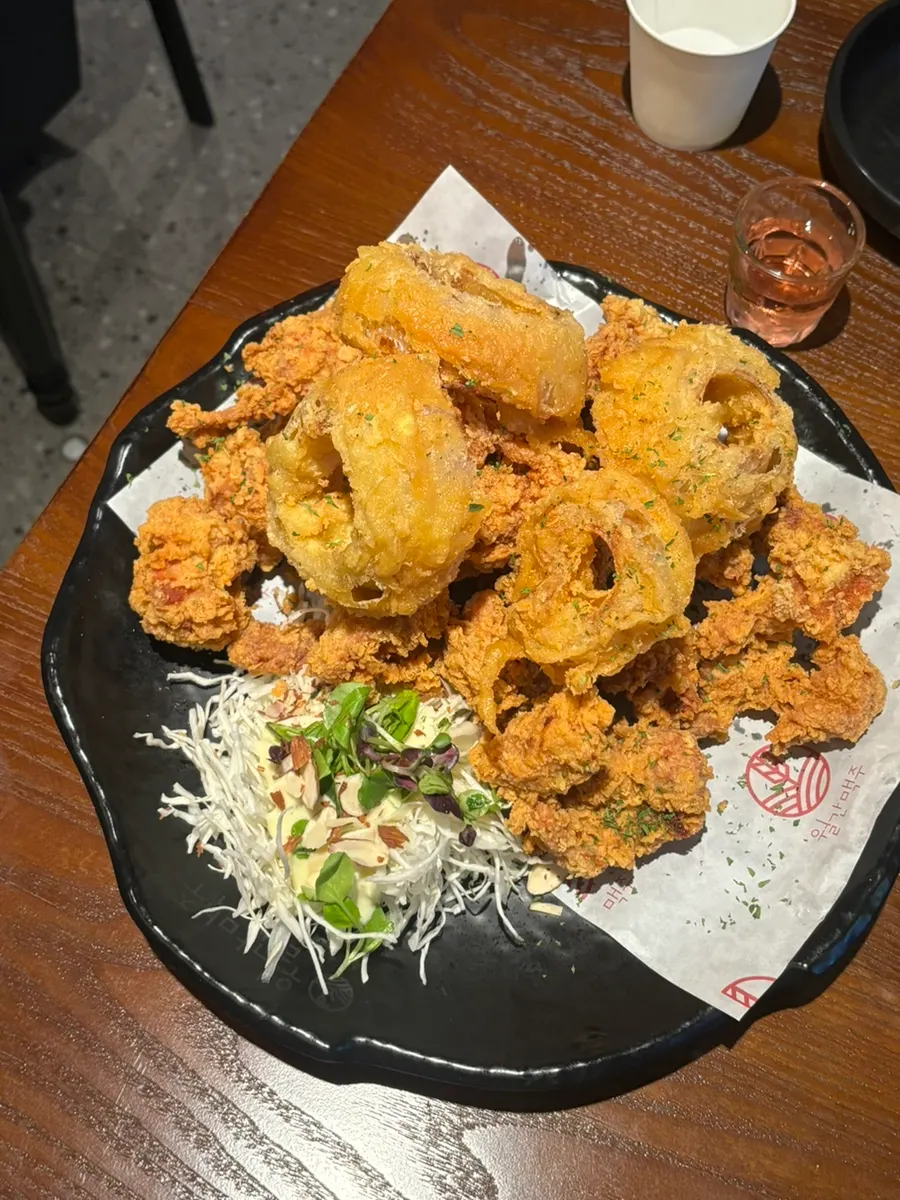 A generous portion of crispy fried chicken