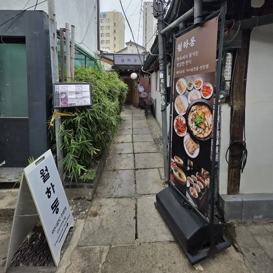 기와지붕이 보이는 월하동 한옥 건물