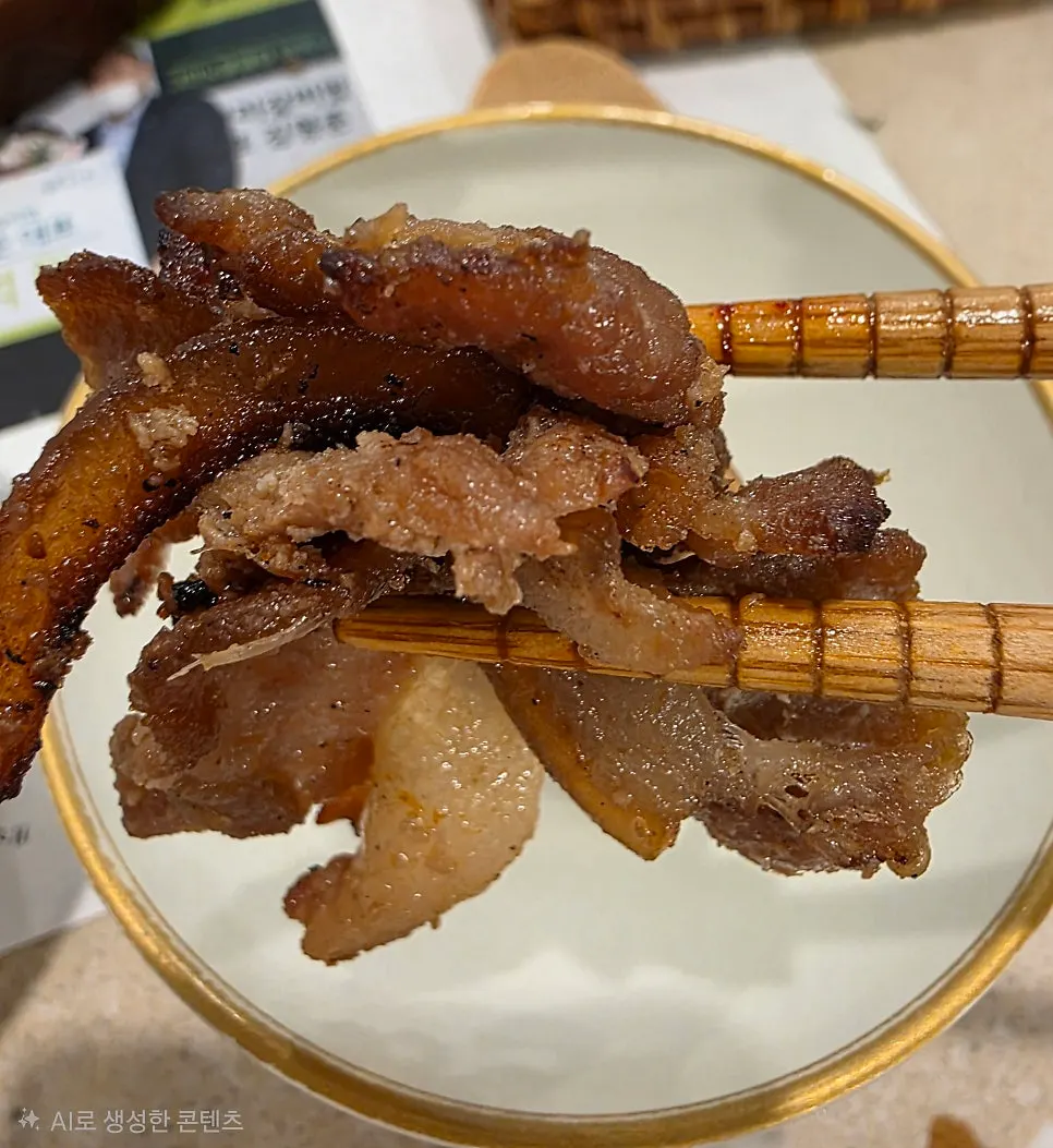 Picking up a piece of the grilled meat