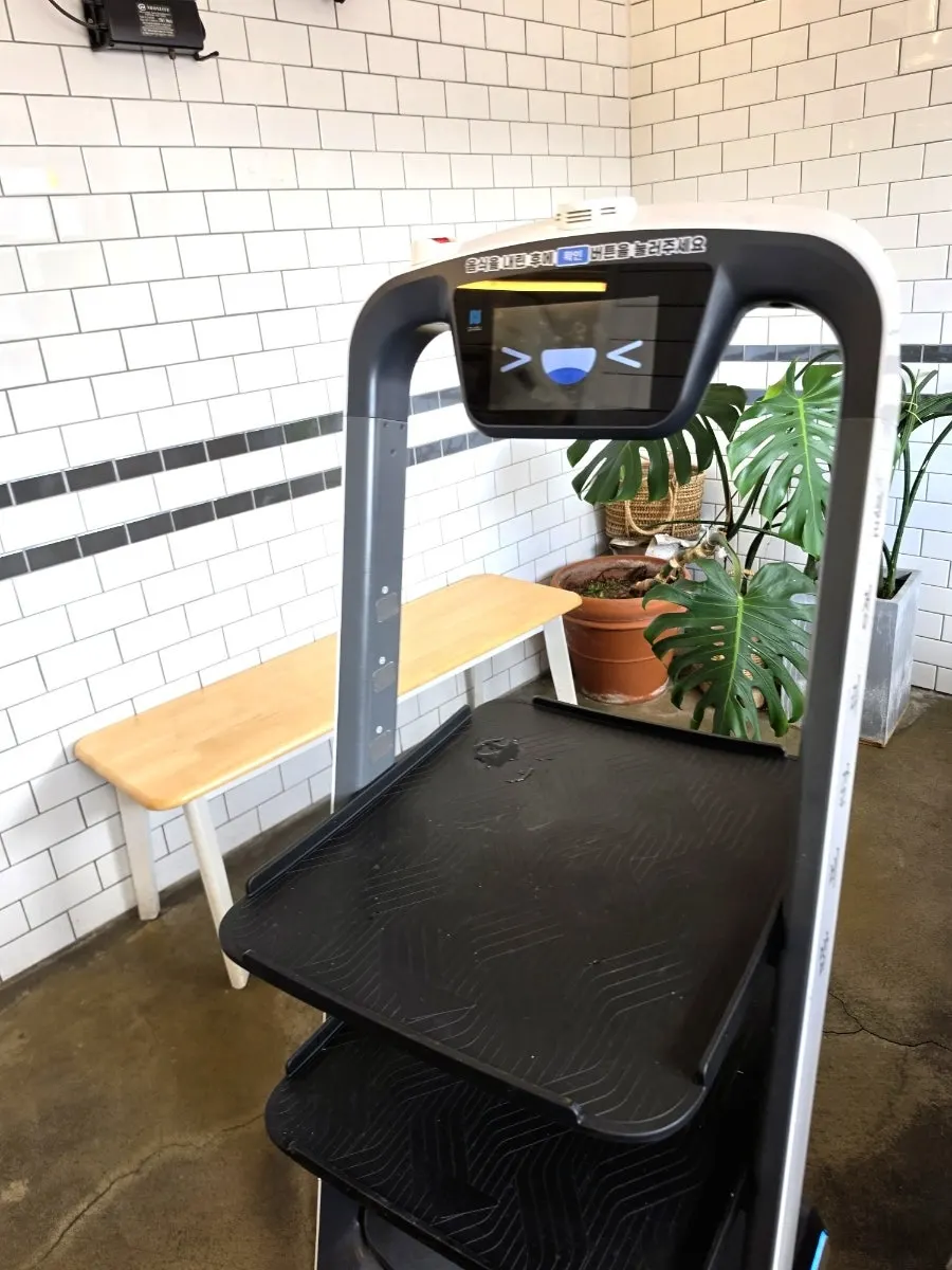 Food set on the bar table with the serving robot