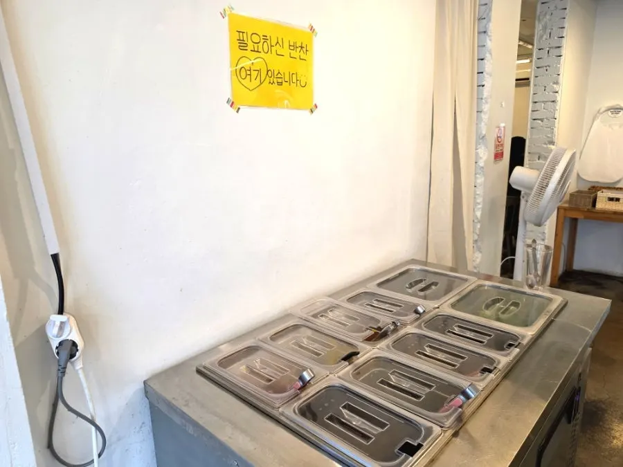 The restaurant's neatly maintained self-serve bar