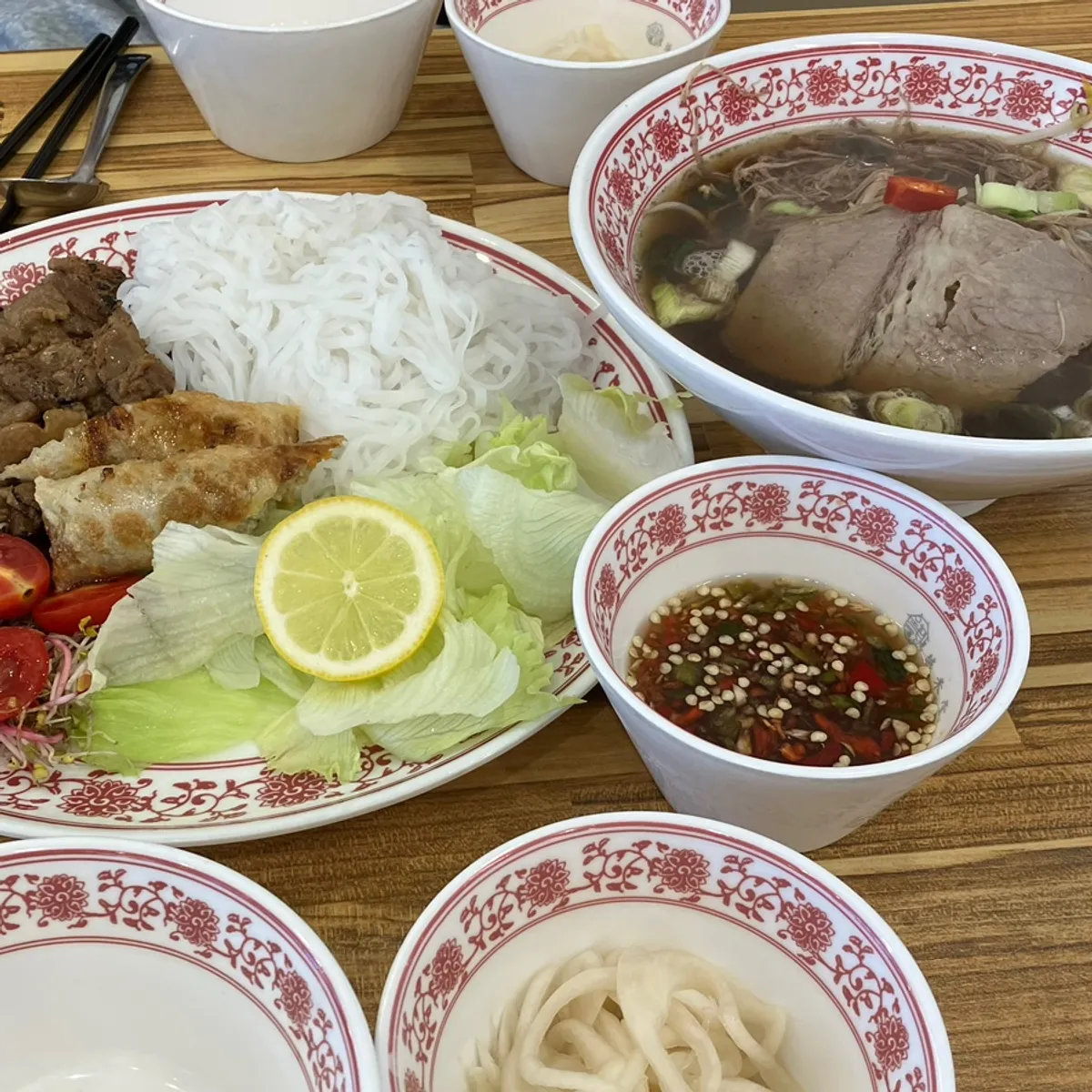 Table setting with pho at Wolmidang Gwangju Chonnam National University Branch