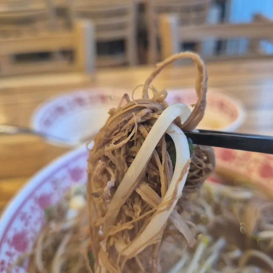 Richly simmered broth of the beef brisket pho