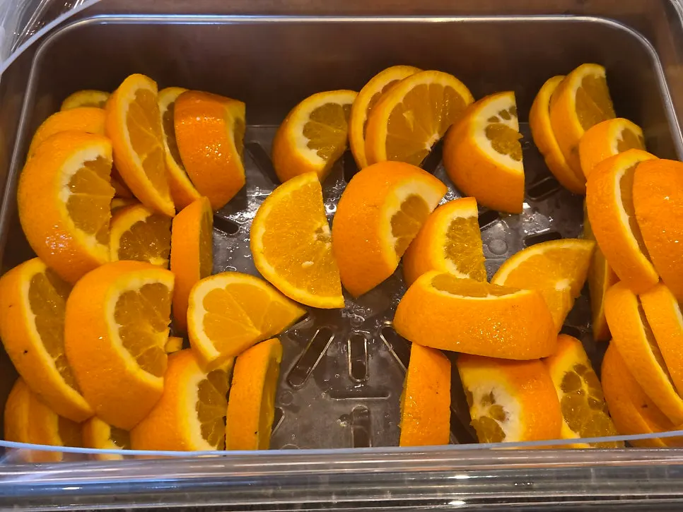 Fresh fruit prepared at the self-serve dessert bar