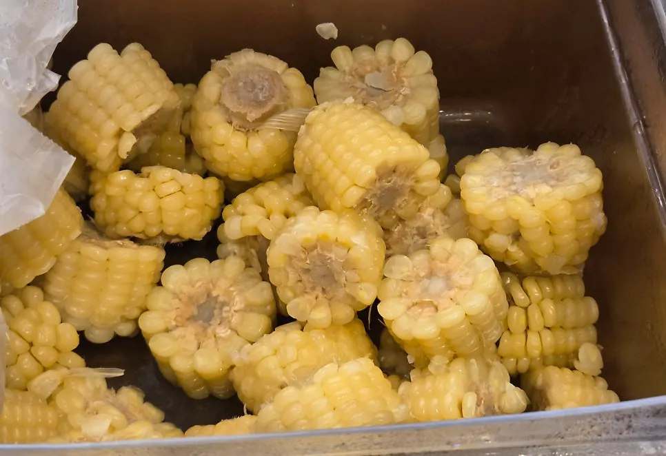Corn and fruit eaten for dessert