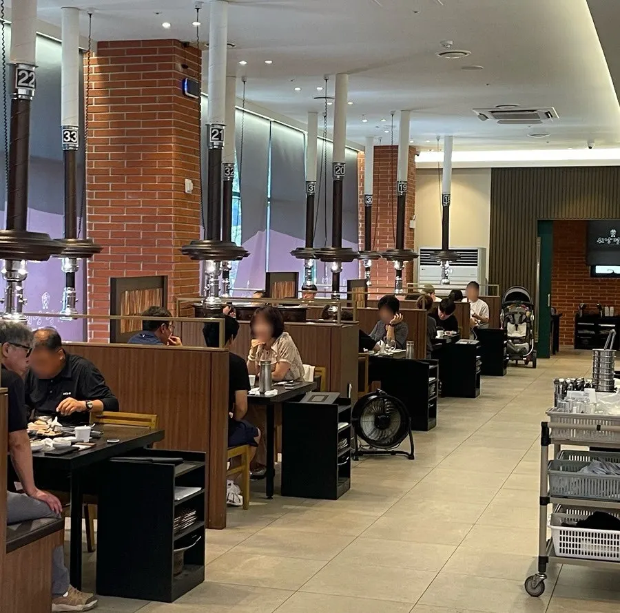 Interior with generously spaced tables
