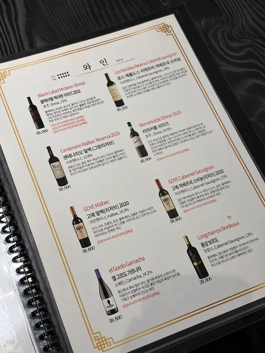 Menu board listing meal options