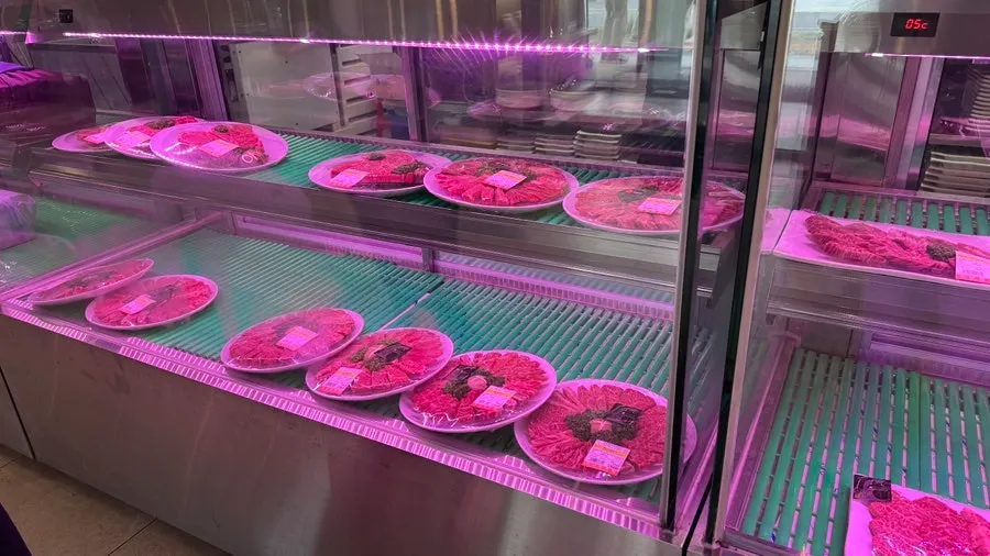 Hanwoo cuts displayed at the butcher counter
