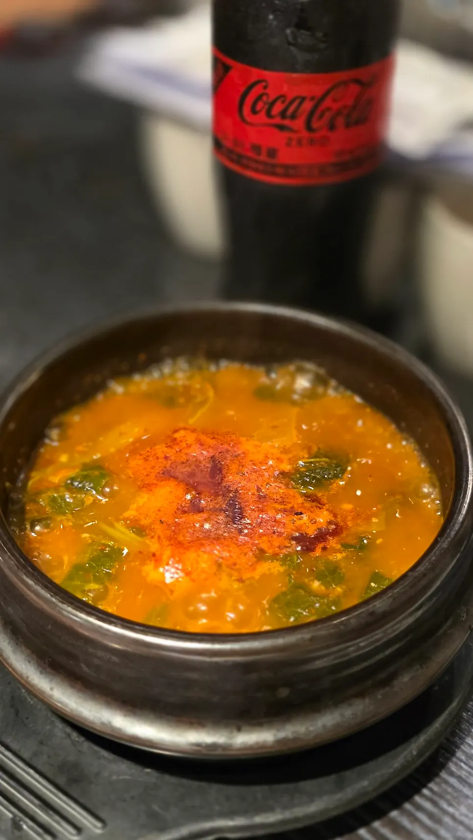 Hanwoo gukbap boiling in a stone pot at Wonangmyeongga