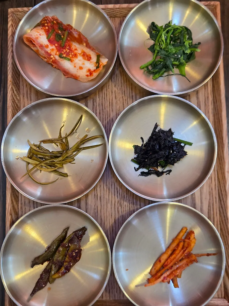 Neatly arranged hanjeongsik side dish plates