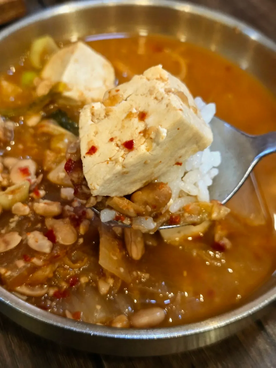 A spoonful of rice mixed with cheonggukjang