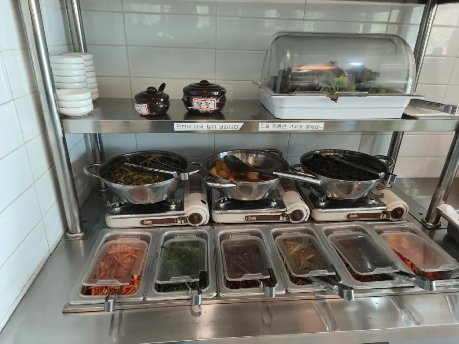Various side dishes at the self-serve corner