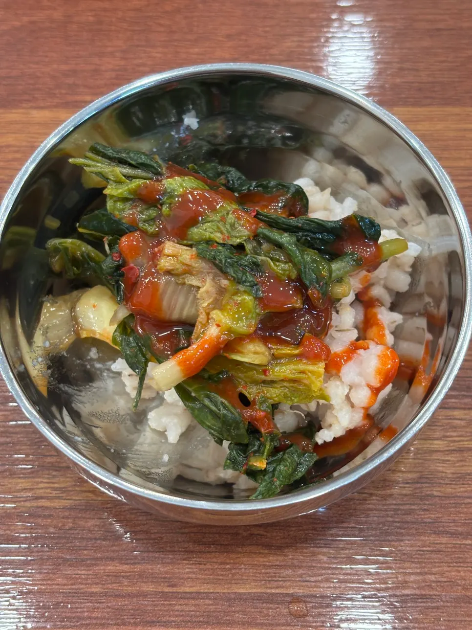 Barley rice mixed with yeolmu kimchi