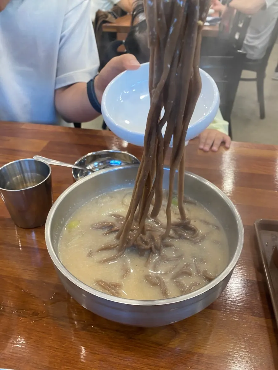 양념이 비벼진 비빔막국수 한 그릇