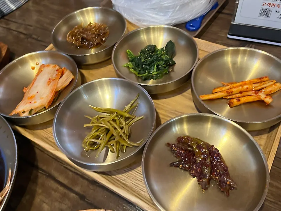 Hanjeongsik side dish table with eggplant fritter and namul