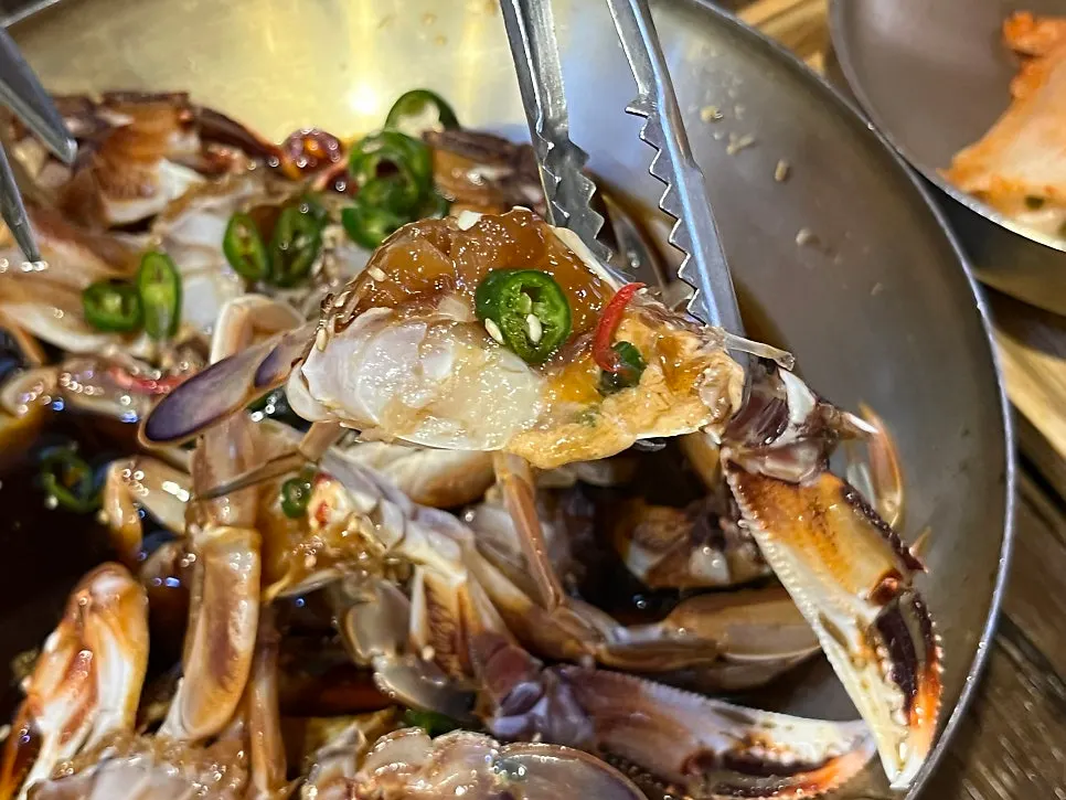 Crab meat cut open with scissors