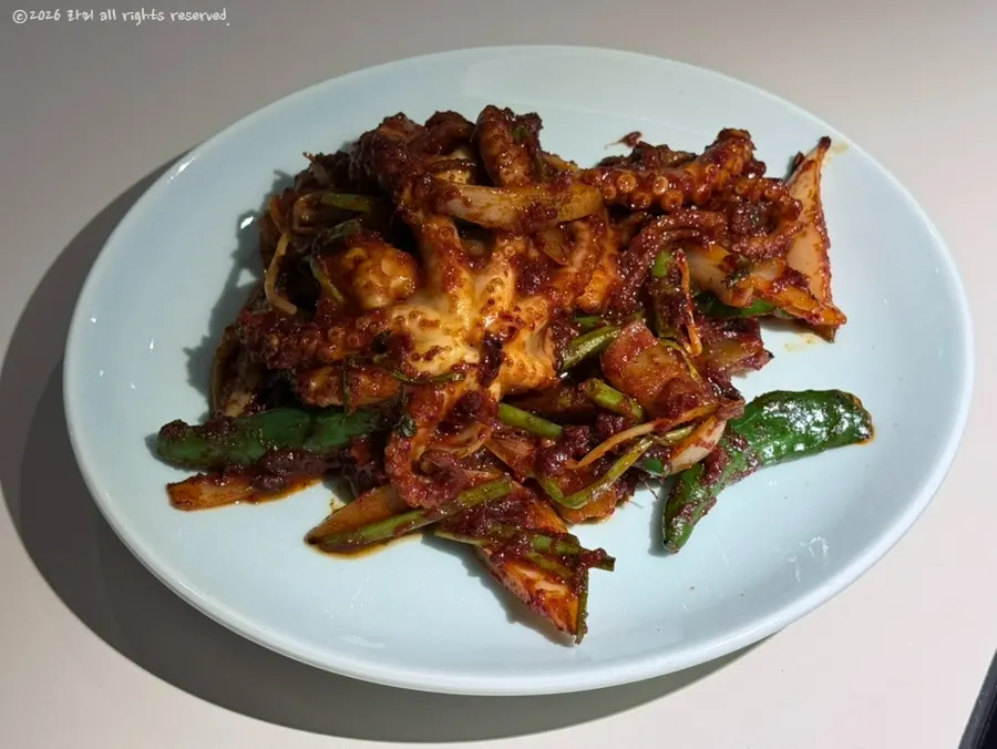 A plate of spicy nakji-bokkeum stir-fried octopus