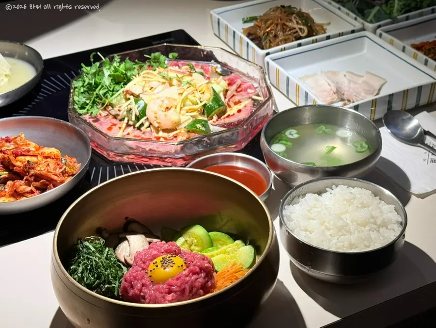 Korean table spread at the end of the meal