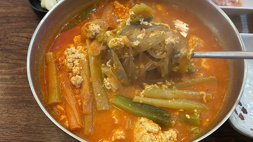 Close-up of the glass noodles inside the yukgaejang