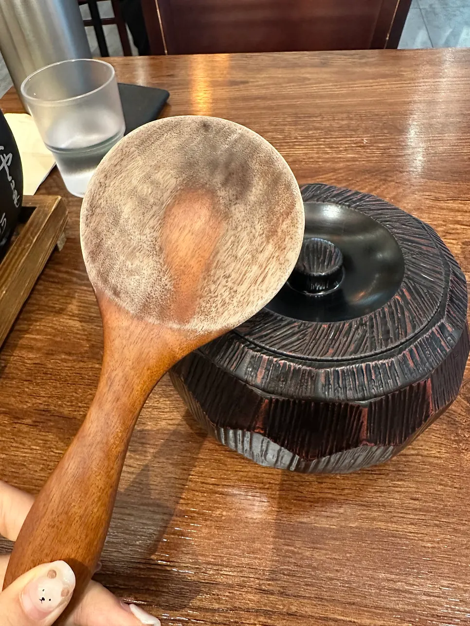 Bowl of rice and table setup at the seat