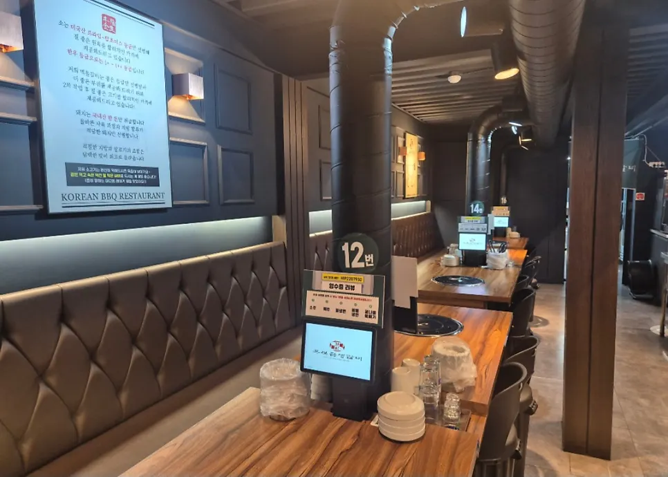 Interior hall of Ubookgeum Saenggalbi Seosin Branch with many tables