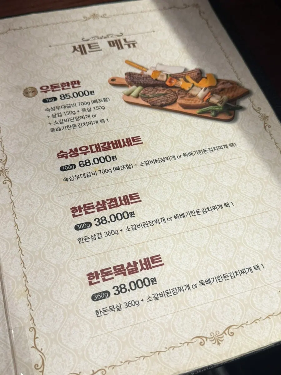 Menu page listing the aged galbi set