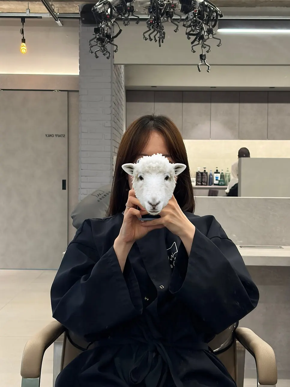 염색 전 뿌리가 자란 밝은 갈색 모발