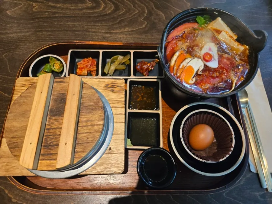 Complimentary barley tea served at Umuljip Bucheon