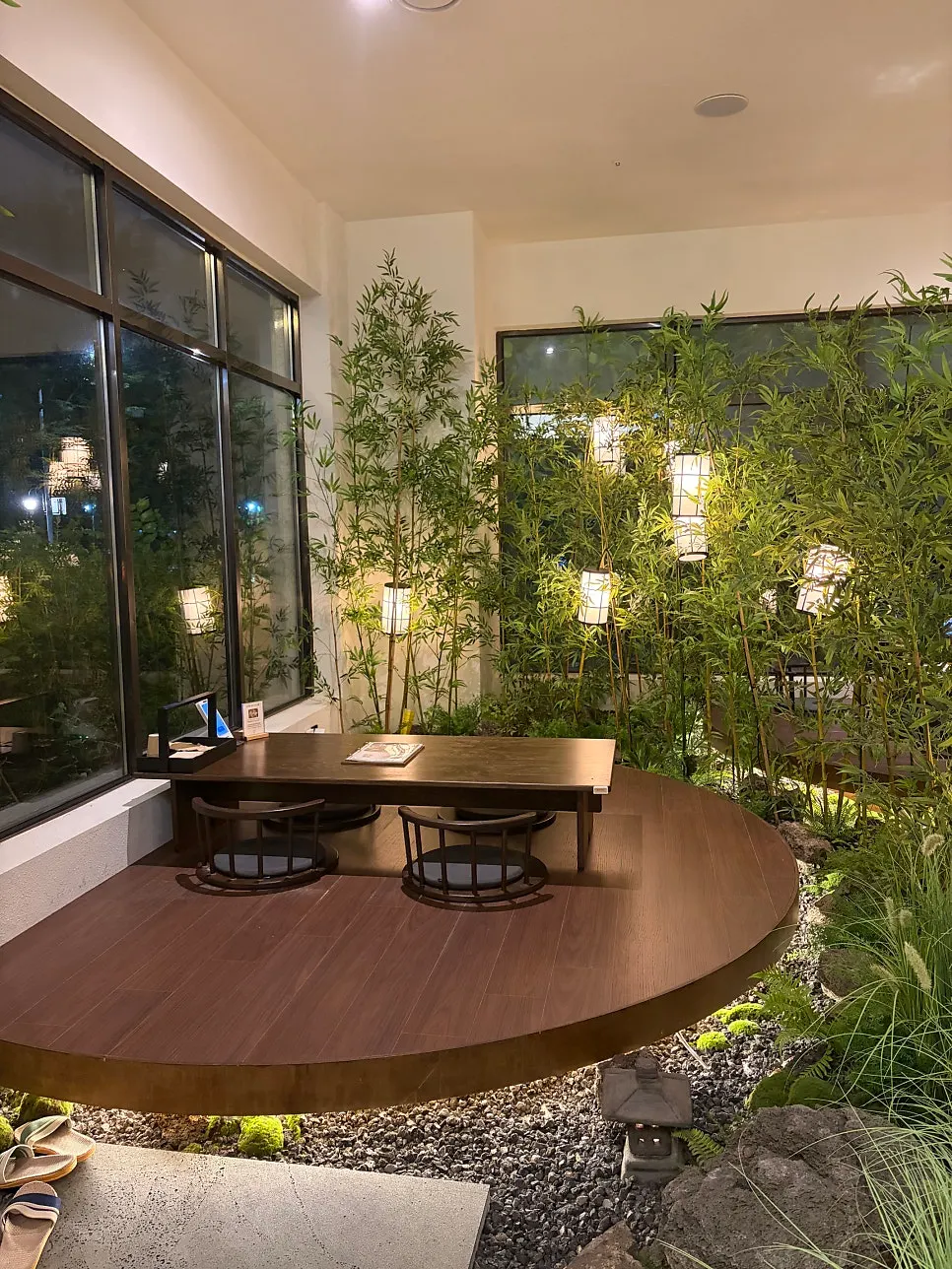 Bamboo-decorated space inside the restaurant