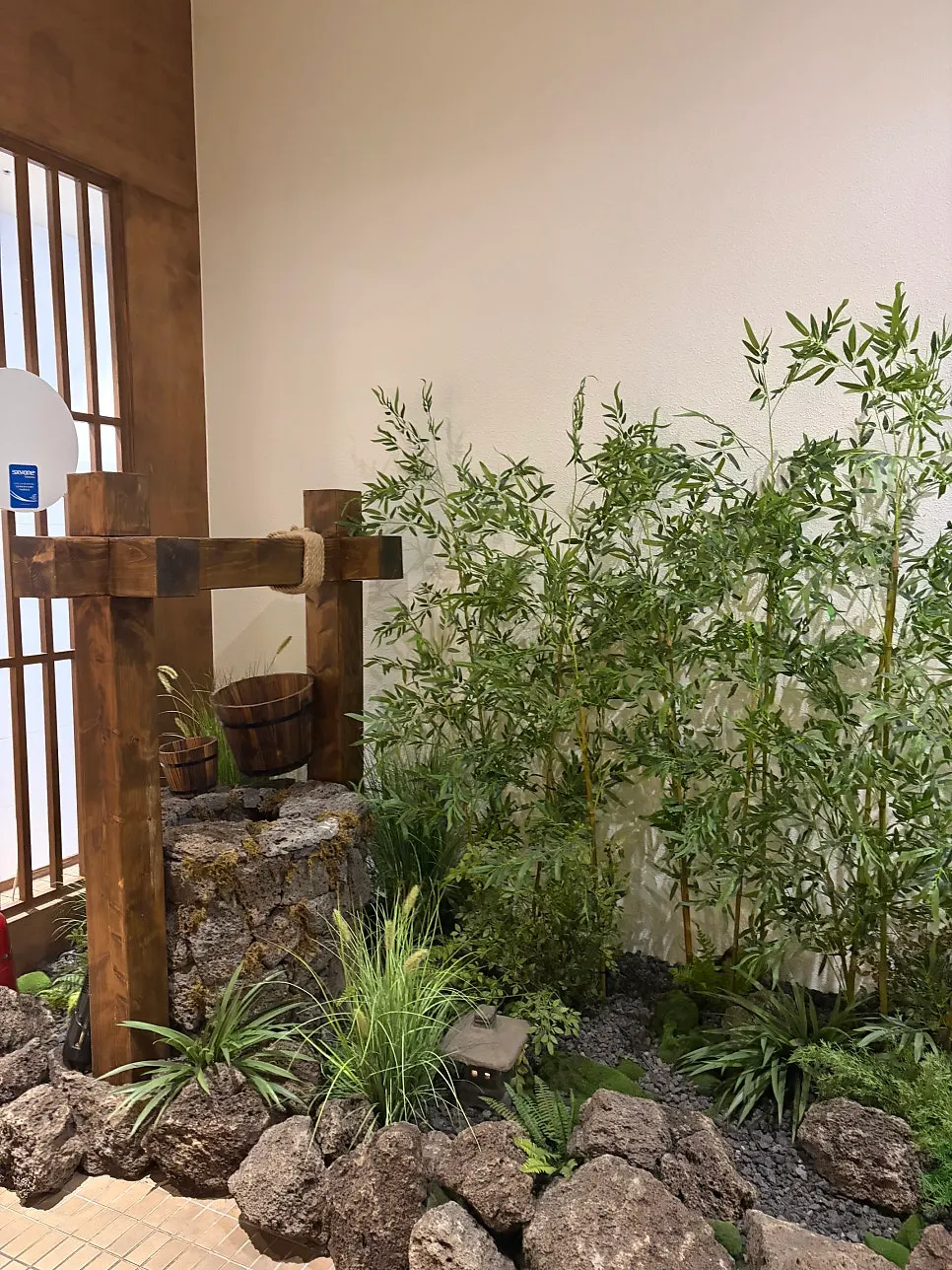 Seated area with bamboo interior